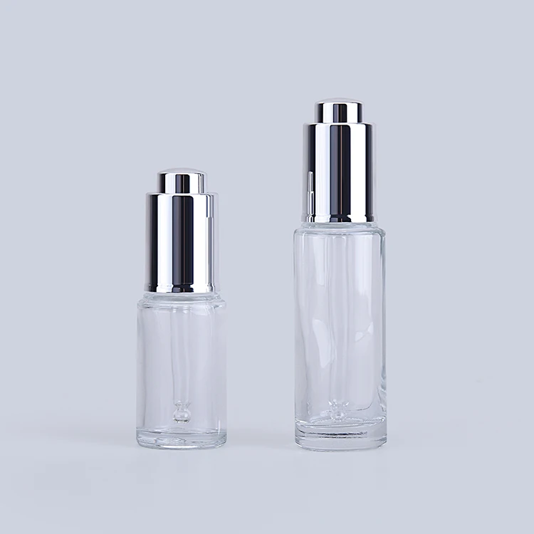 GB303 High Quality Factory Direct Wholesale Glass Dropper Bottles 30ml Sizes Transparent Oil Containers with Pump Sprayer Seal