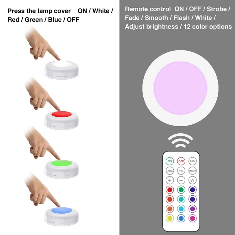 Wireless LED Cabinet Light Multicolor Remote Control Dimmable Wardrobe Lamp Battery Operate Night Light