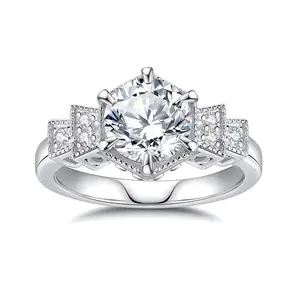 Diamond Engagement Ring Band with Pave Side Stones Unique 6-Prong Setting Luxury Bridal Jewelry