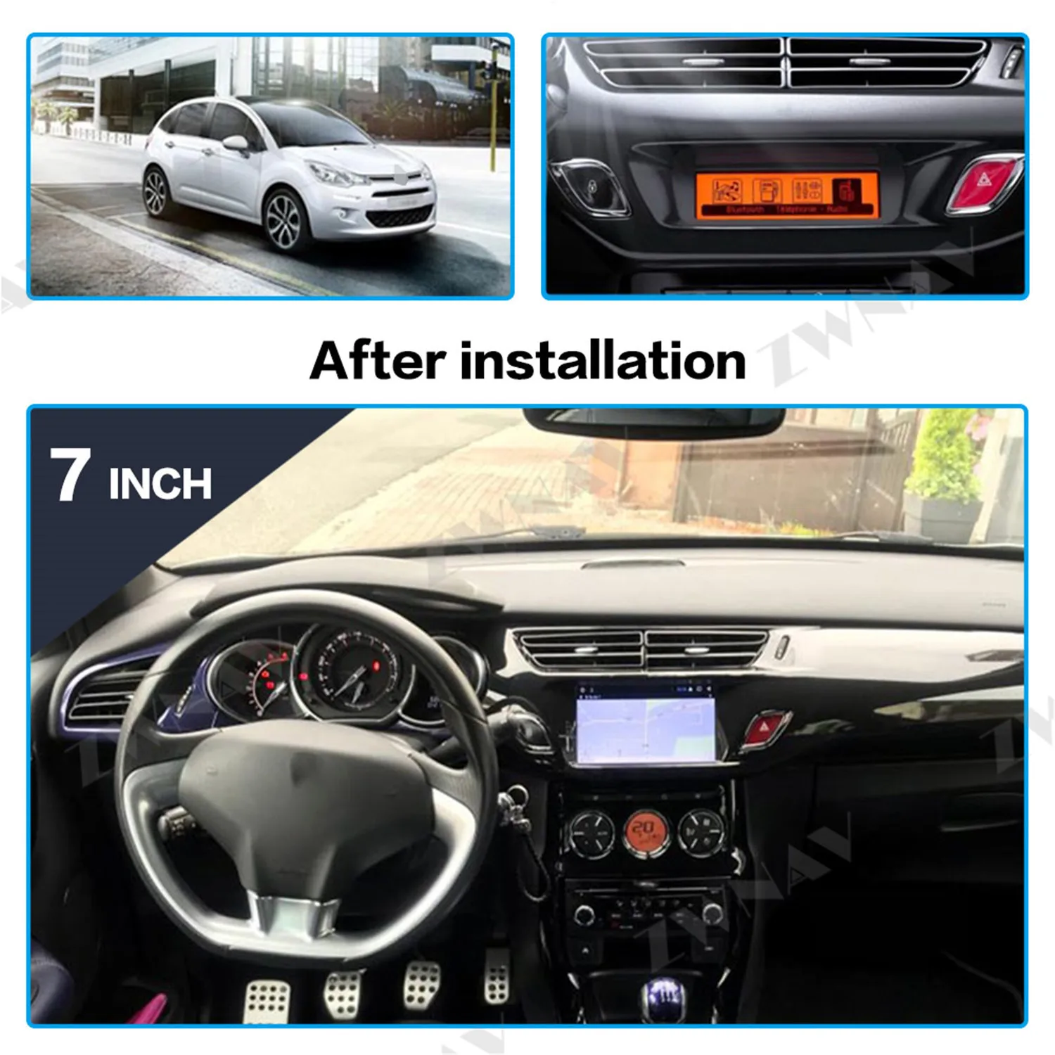 ZWNAV 4+64G Android 9.0 Car Multimedia DVD Player for Citroen C3 DS3 2010-2016 Car GPS Audio Radio Stereo Head Black Unit