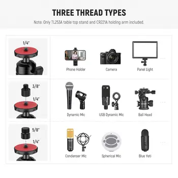NEEWER Camera Desk Mount with Overhead Camera Mounting Arm and 1/4" Ball Head 17" - 41" Adjustable C Clamp Tabletop Light Stand detail image