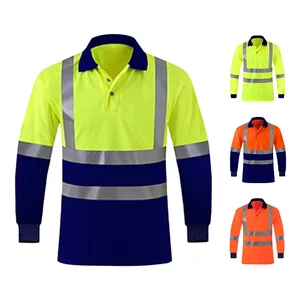 Custom Logo Long Sleeve Polyester Hi Vis Work Shirt Coal Safety Reflective Tape High Visibility Mining Construction Workwear