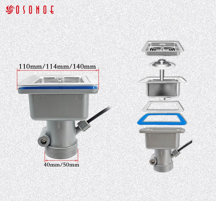 product ososnoe supplies  modern design square pop up sink drain plug polished surface kitchen sink drainage-3