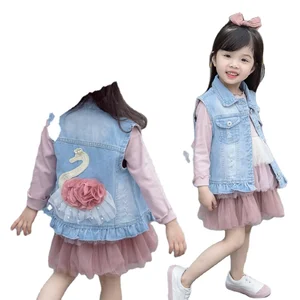 2021 New Denim Vest Kids Fashion Swan Appliques Waistcoat Children Clothing Vests Waistcoats Newborn Baby Girls Clothes