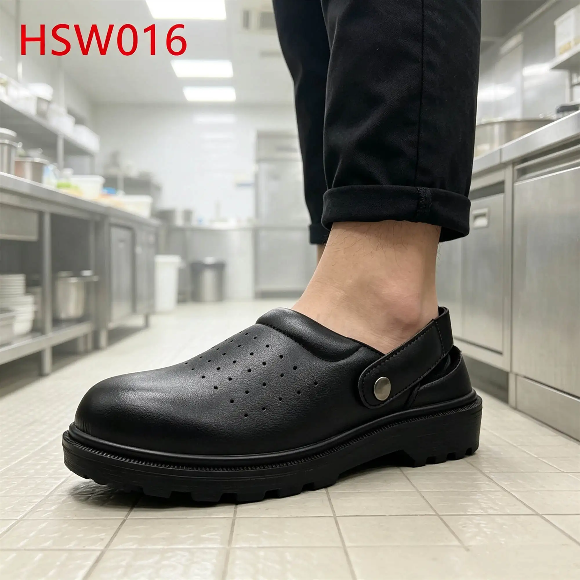 ZYF,Removable Adjustable Straps Design Black/white Safety Clogs Food Services Pull on Style Chef slippers with Steel Toe HSW016