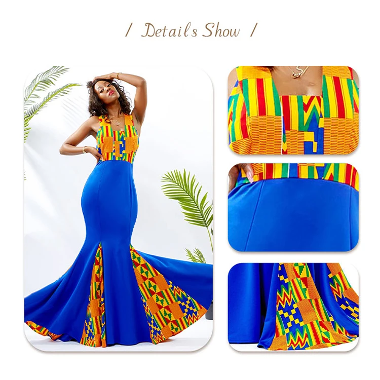 High Quality African Kitenge Style Latest Designs Kenten Print Fashion African Clothing Maxi Dress for Women