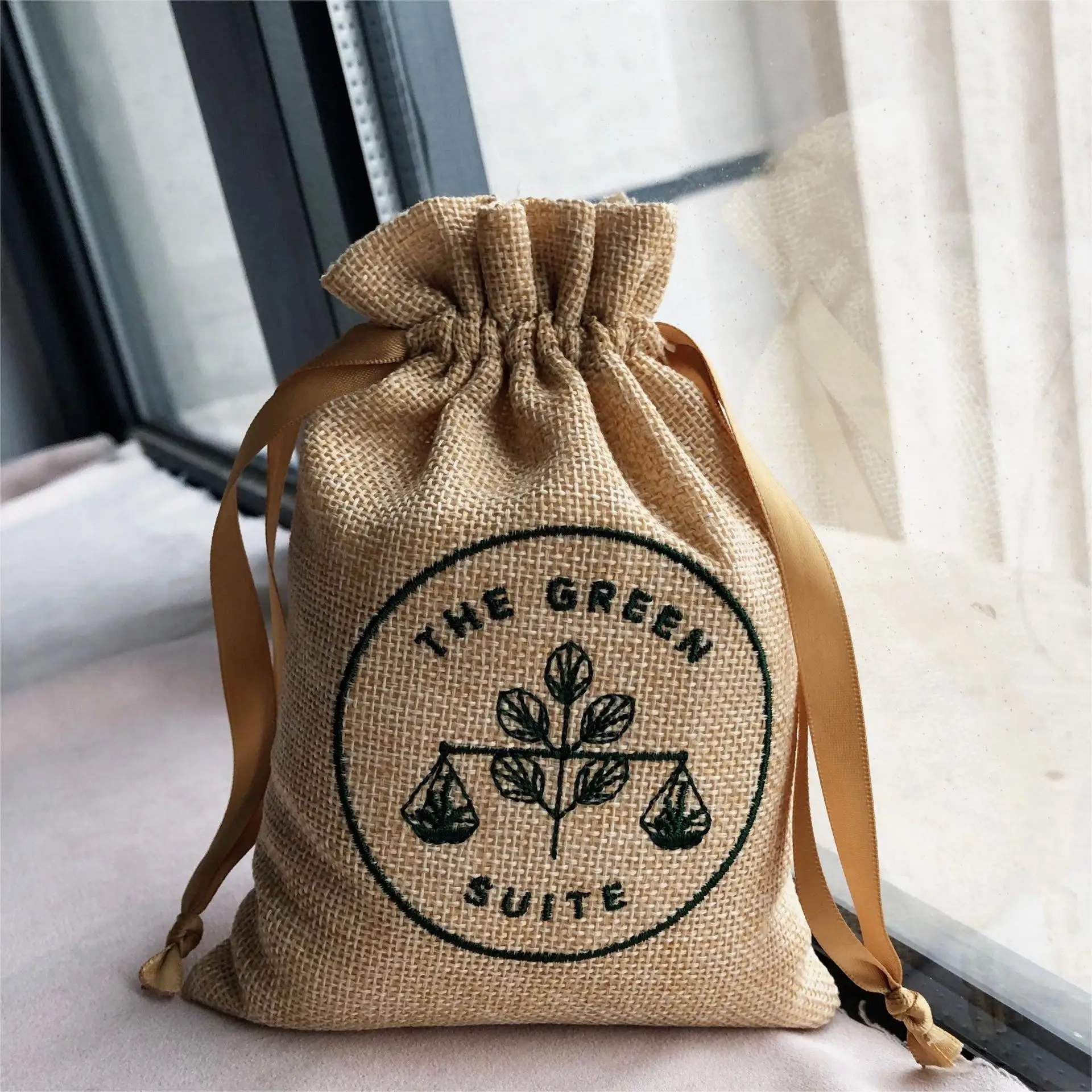 Yute Bolsas Bolsos De Arpillera Bordados Personalizado Logotipo