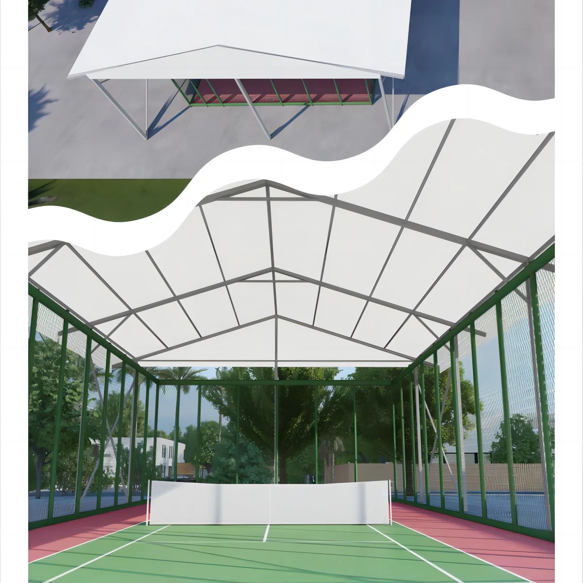 Customized Panoramic Aluminum Padel Court Roof Outdoor Sports Canopy Cover Shading Flap Steel Glass Tennis Court Equipment