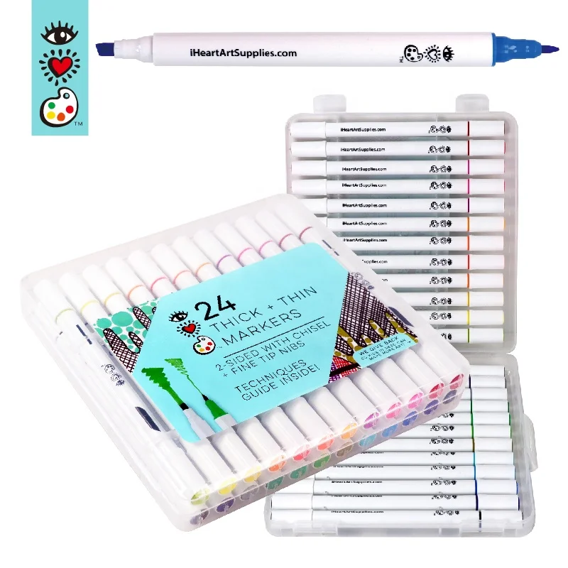 iHeart Art 12 Thick & Thin Markers, Chisel & Fine Tip