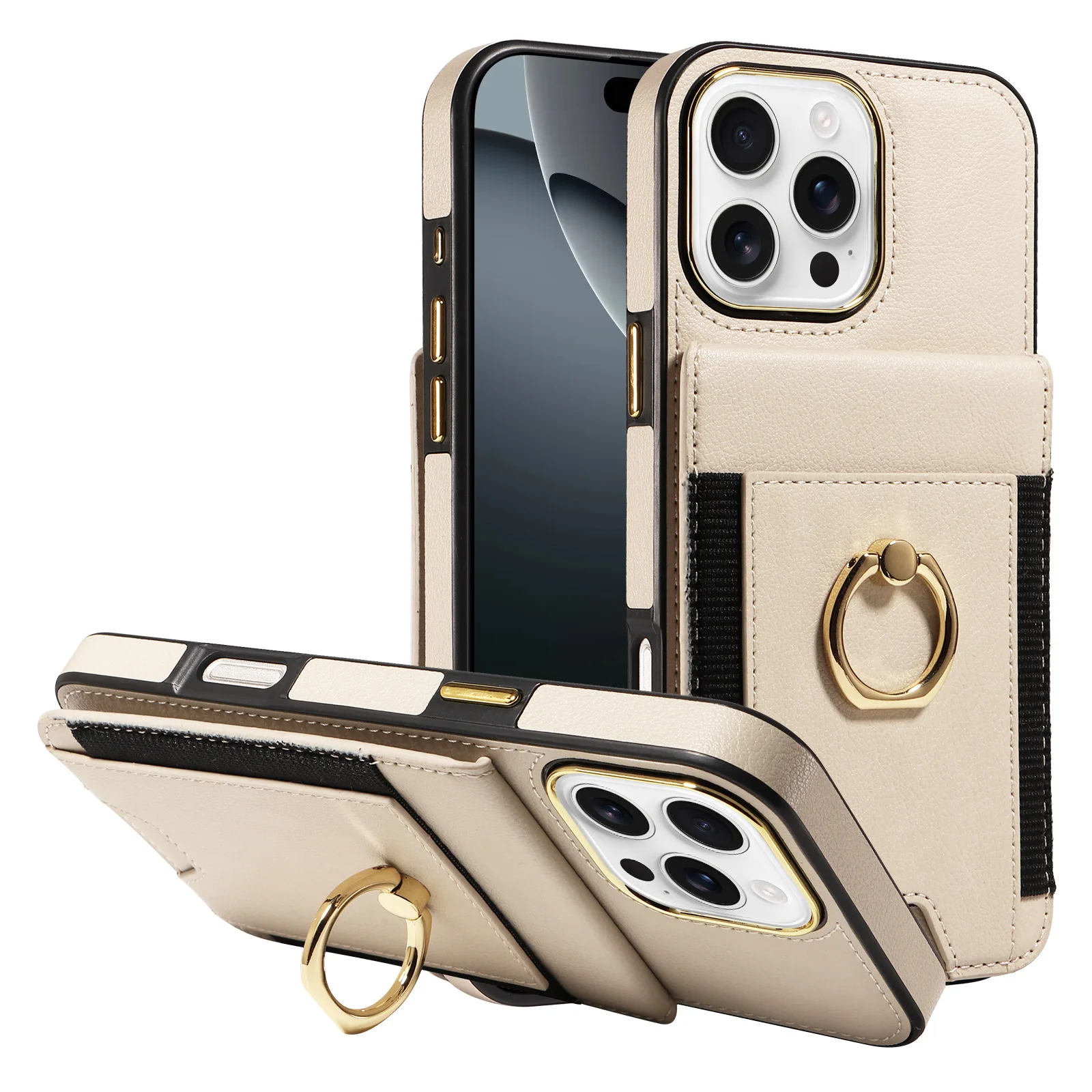 Étui de téléphone portable en cuir PU Laudtec avec fonction portefeuille et support à anneau, couverture rotative à 360 degrés  