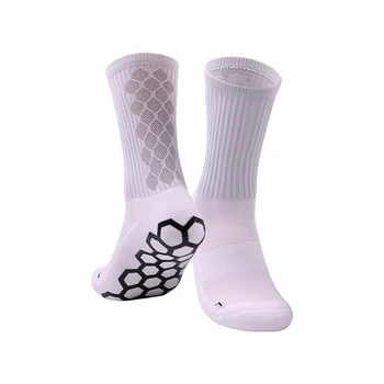 Custom long mens cotton nylon mix grip cushioned football soccer socks high quality