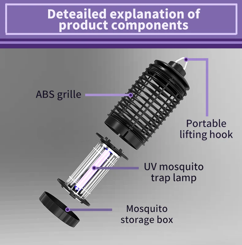 SJZ Effective Led Rechargeable USB Photocalyst Bug Zapper High Voltage Transformer Electric UV Mosquito trap Killer Lamp details