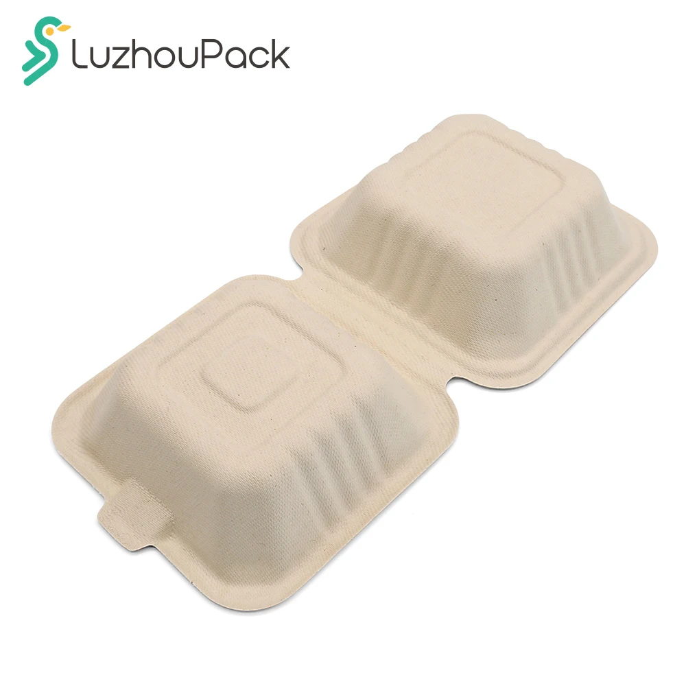 LuzhouPack Plastic Free 6'' Hamburger Box Disposable Natural - Technical View