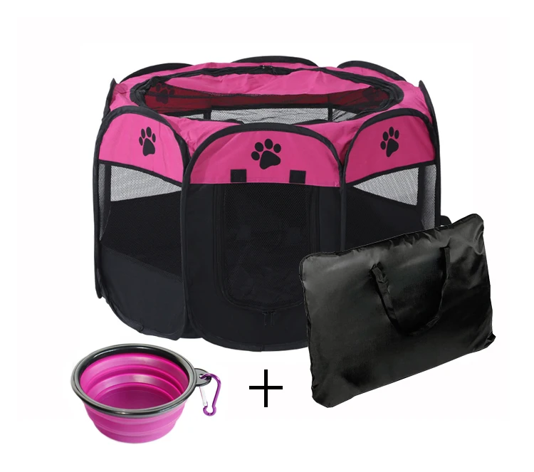 Pet Portable Foldable Playpen Exercise Kennel Dogs Cats Indoor/Outdoor Tent with Carrying Case Collapsible Travel Bowl