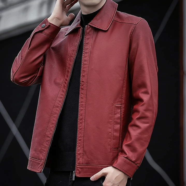 Men's Leather Jacket Motorcycle Style Loose Fit Pu Leather Coat_voghion.com