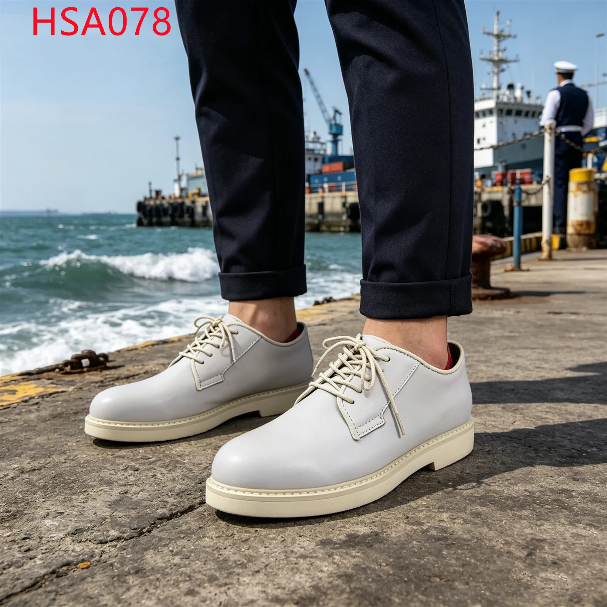 LXG,Nigeria Popular Full Grain Leather White Business Work Shoes Slim-fit Silhouette Orthopedic Insole Dress Shoes for SeaHSA078