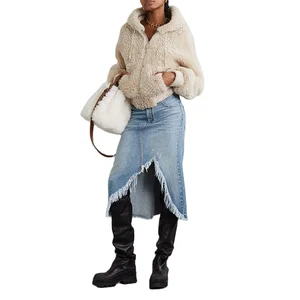 Clothing Manufacturer Custom Spring Autumn Blue High Waisted Elegant Casual Midi Women Denim Skirt