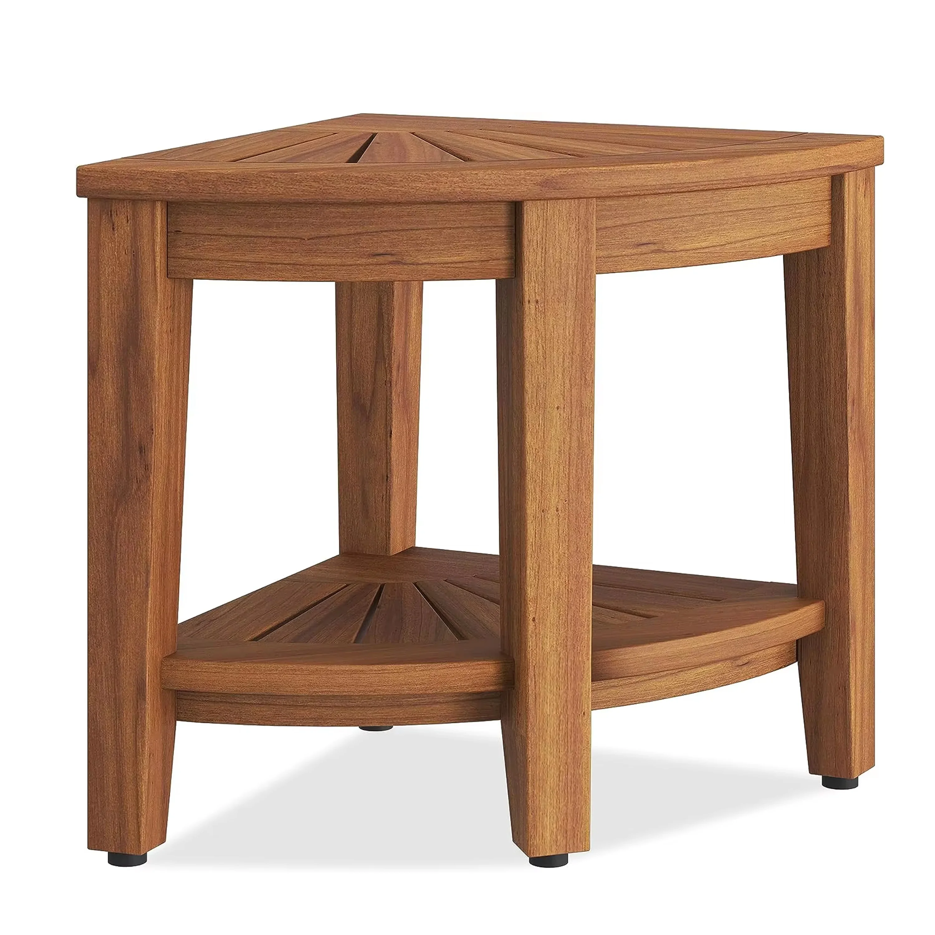 Custom Wood Corner Shower Bench Wood Chair 2-Tier Space Saving Storage Side Table for Bathroom Spa Indoor Outdoor