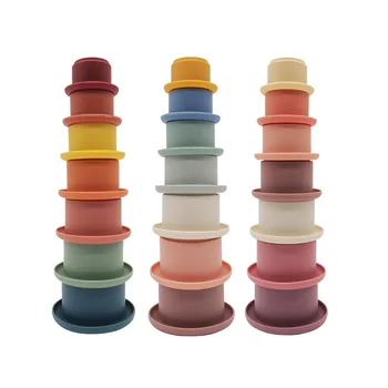 Stacking Cups Baby Food Grade Silicone Building Stacker Building Blocks Educational Play Montessori Toys Intelligence Toys