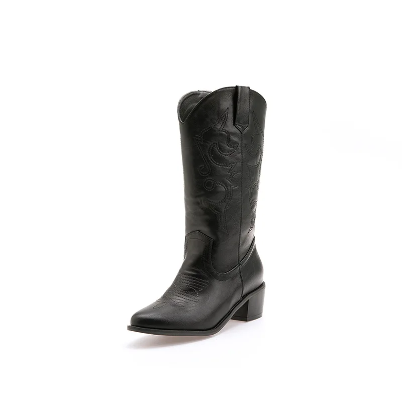 Amazon.com: UOCUFY Botas vaqueras para mujer, con girasoles, botas vaqueras  para mujer, tacón grueso de media pantorrilla, botas con bordado retro :  Ropa, Zapatos y Joyería