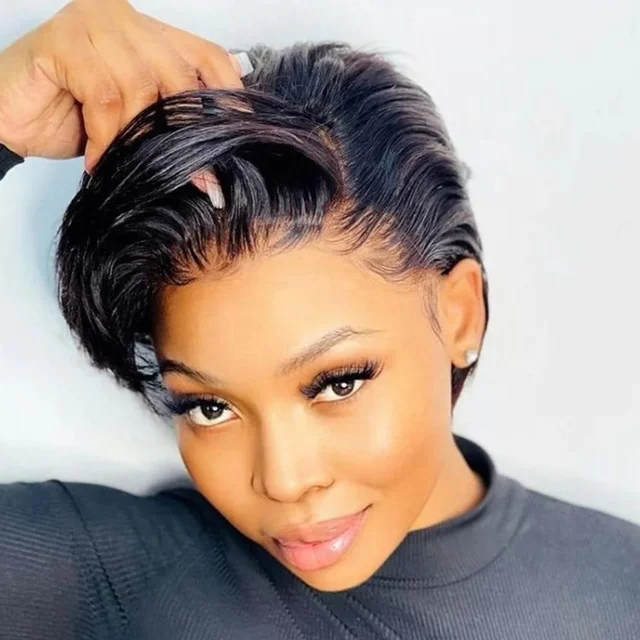 Brazilian Hair 13x4 Lace Frontal Pixie Wig Short Cut Curly Short Straight Bob Small Cap Wear and Go Lace Wigs for Black Women
