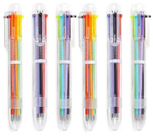 Hot Promotion Cheapest New 6 in 1 Multicolor Retractable Plastic Pen With Custom Logo Printing Manufacturers for Children