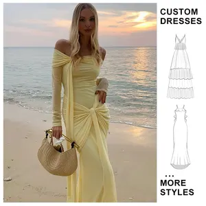 Custom Women Dress Maxi Dress Sexy Off Shoulder Dress Women Yellow Beach Dress Summer Ladies Vacation Casual Dresses