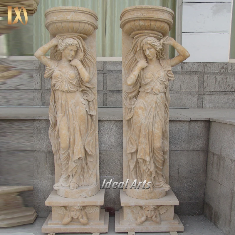 Ideal Arts Marble Column Stand with Man Statue Stone Pillar Sculpture