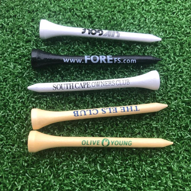 Printed Golf Accessories Bulk Cheap Black Short Wood Custom Logo Wooden Bamboo Colors Golf Pegs