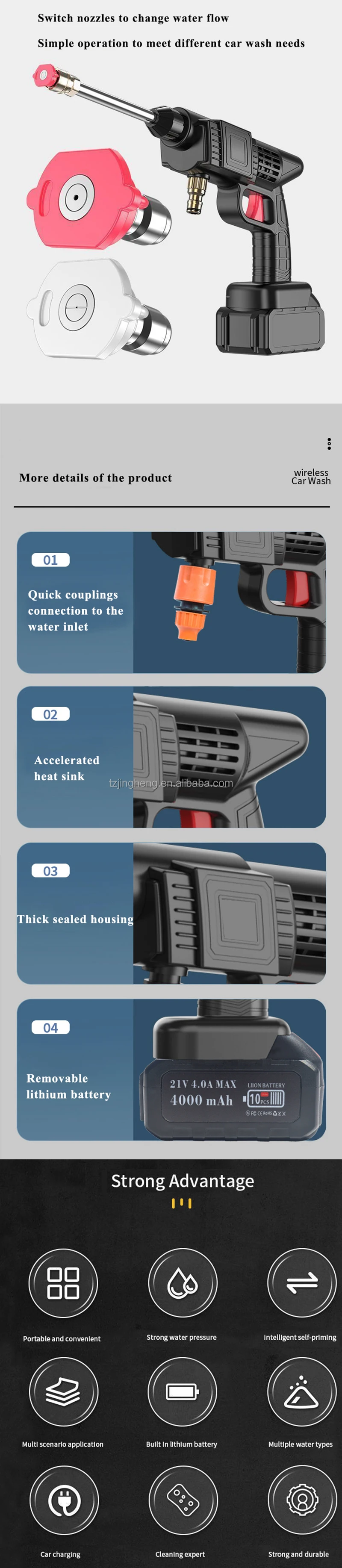 Cordless Washer Electric Car Washer High Pressure Cleaner 21v Car Wash Water Gun Spray Gun Hose High Pressure Cleaning Guns
