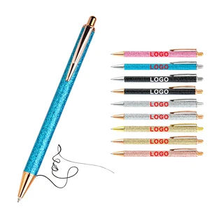 Customized Multi-Colors Manufactures Ball Point Pen Gold Rose Powder Printed Logo With Personal Metal Writing Refill for School