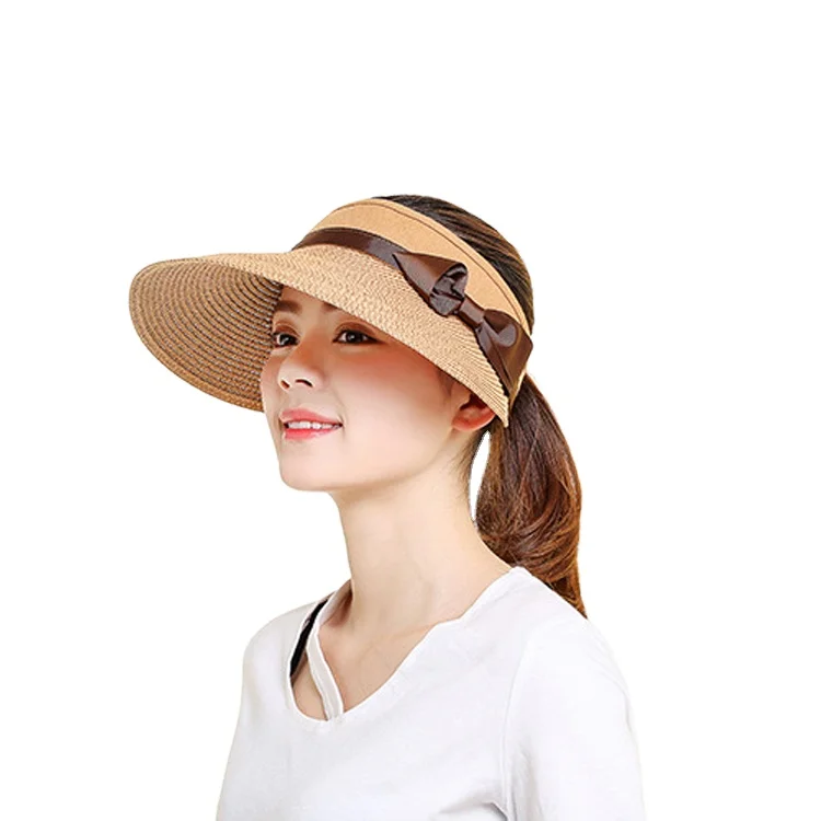 Raelse New Wide Brim Straw Sun Hat Foldable Visors Cap Plain Versatile for Sports Cycling Outdoor Travel Daily Fishing Business