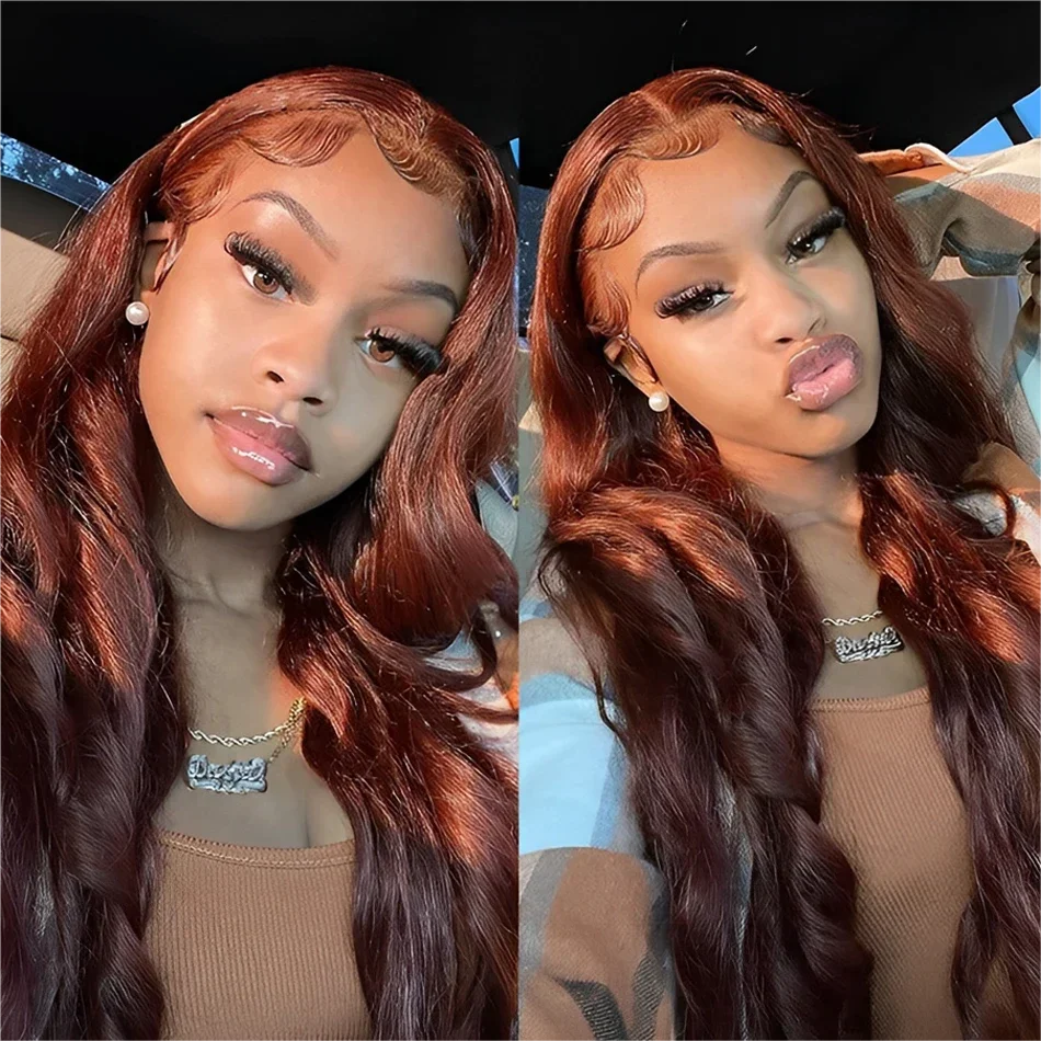 Rötlich Braune Body Wave Echthaar Lace Front Perücke Glueless_voghion.com
