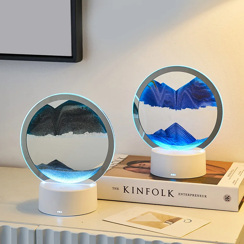 Modern Touch Control Led RGB Lamp 3D Hourglass Decorative Quicksand Table Lamp With USB Cable Night Light