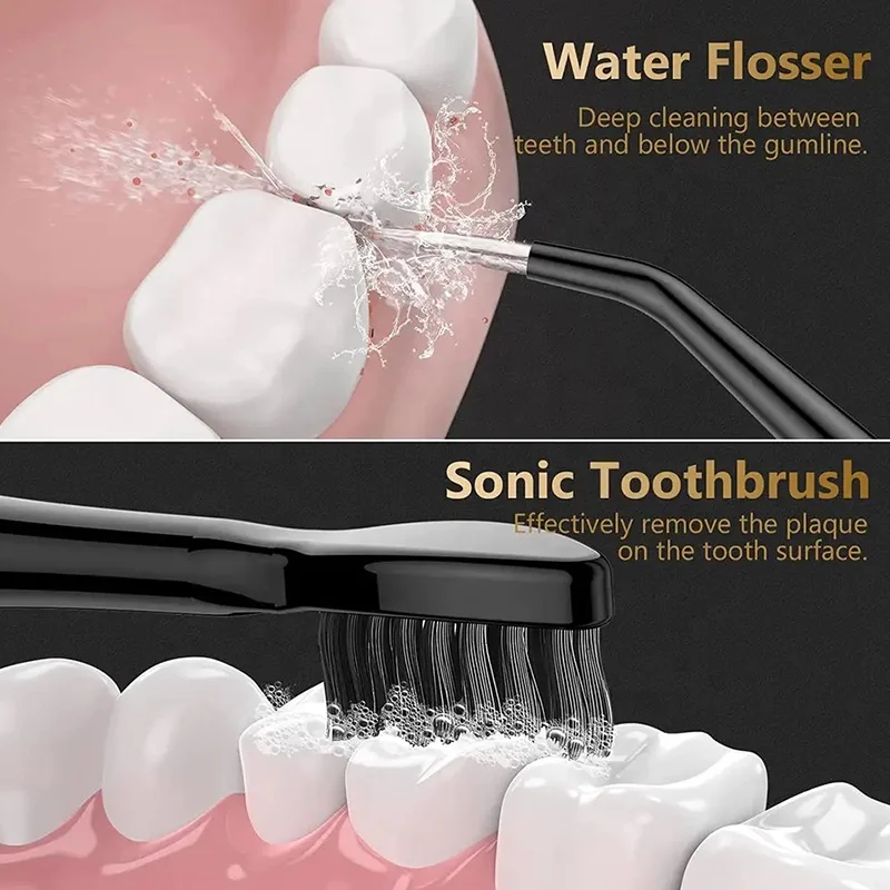Ирригатор для полости рта с резервуаром для воды (электрическая зубная щетка и водный ирригатор Combo In One) Набор для чистки зубов