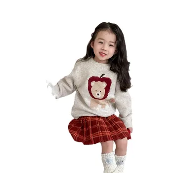 Girls autumn and winter clothing cartoon thick baby sweater 2024 new style warm long-sleeved knitted sweaters pullover top