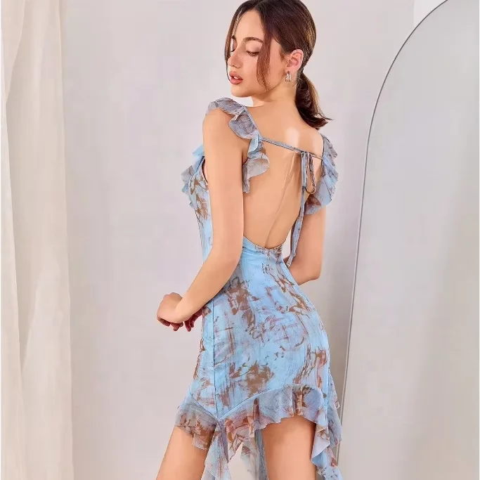 backless mini dresses Drawstring Backless Mini Dress
