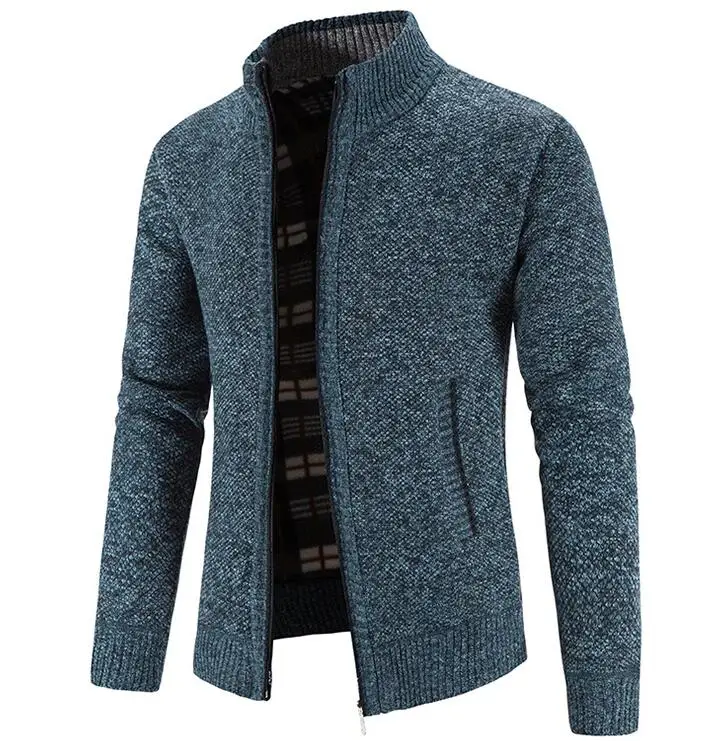 Autumn Winter Casual Stand Collar Zipper Coat Long Sleeved men's cardigan knit sweaters and jackets_voghion.com
