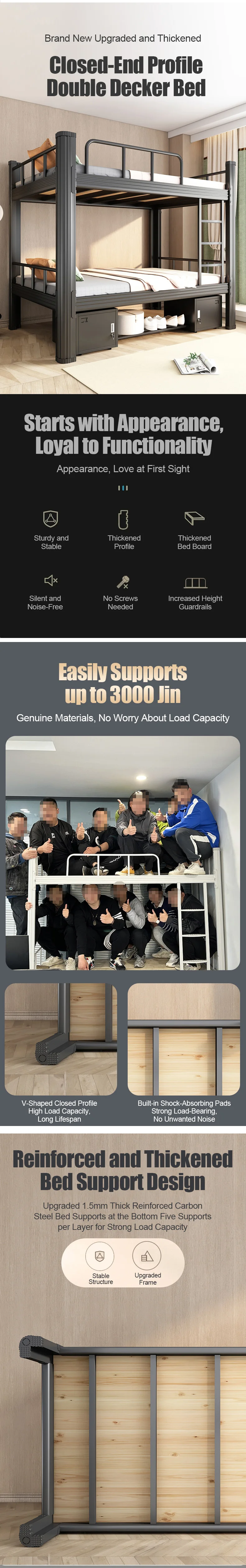 Product Introduction: Reinforced Structure Metal Steel Bunk Bed with Sturdy Frame for Teens Adults and School Dormitory