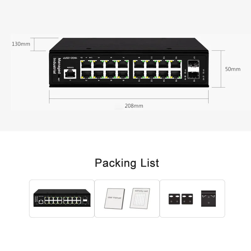 DIN Rail Gigabit 16 PoE 2 SFP Fiber Port Layer 2 Managed Switch Support QoS Vlan IGMP supplier