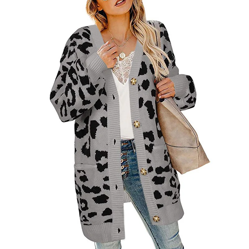 Womenのcardigansとpockets Oversized Loose Leopard Printed Buy レディースセーター カーディガン レディースカーディガン レディースセーターコート Product On Alibaba Com