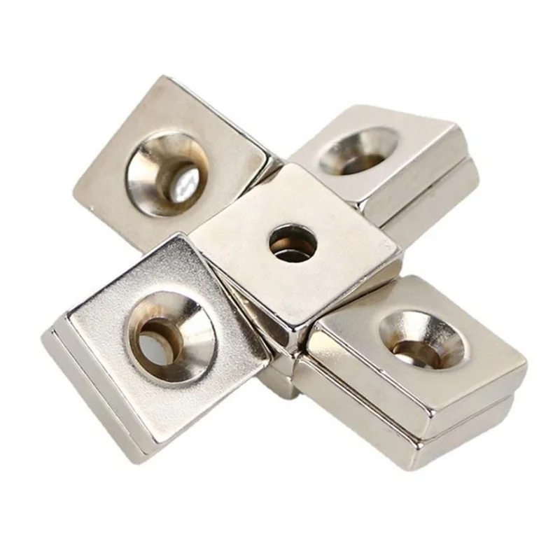 Super Strong Block Square Bar Iron Born Neodymium Magnet With Sink Hole Powerful Nickel-Coating Rare Earth NdFeB Magnets