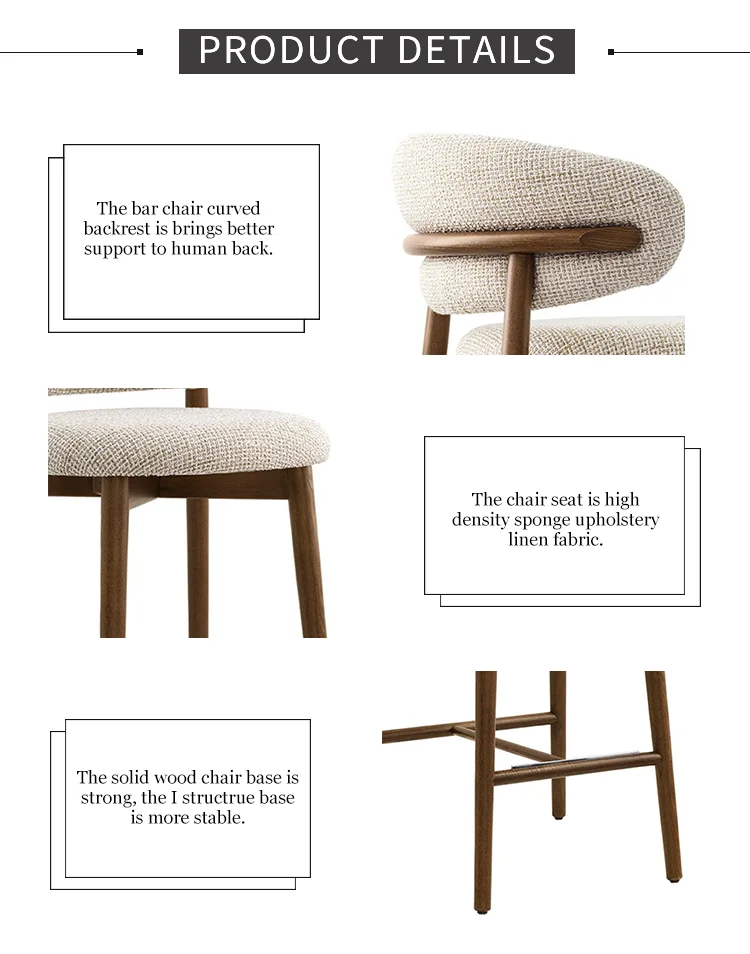 Wisemax Furniture Nordic Bar Furniture Solid Wood Frame Bar Stool Withe