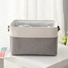 Gray and off-white patchwork cotton and linen EVA storage basket