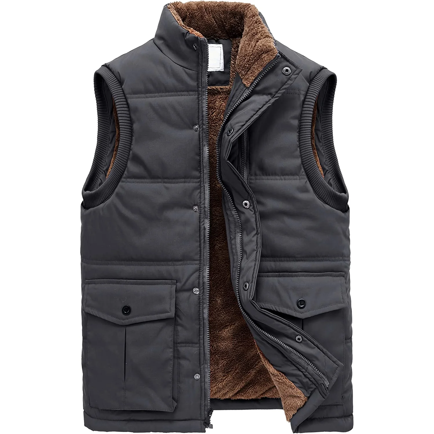 Custom Service Mutil-pockets Practical Fishing Hiking Winter Fleece Sleeveless Plain Color Men Outdoor Vest Jacket_voghion.com