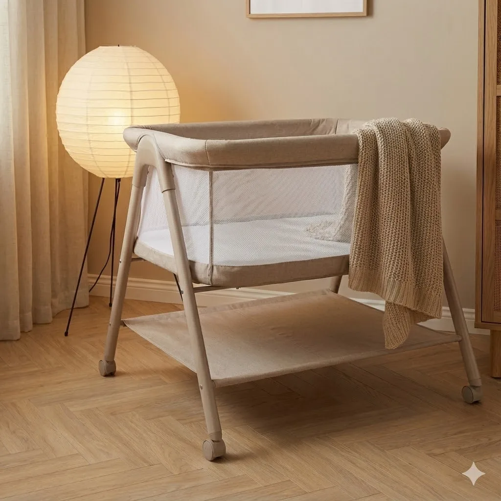 The Best Quality Modern Baby Bassinet for Bedroom Nursery with Height Adjustment and Steel Frame for 0-3 Years Made in China