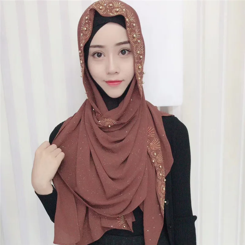 19 Latest Style Wholesale New Solid Color Scarf Embroidery Beaded Muslim Hijab Pearl Decoration Plain Chiffon Hijab Buy Chiffon Square Hijabs Latest Muslim Fashion Hijabs Arab Muslim Hijab Product On Alibaba Com