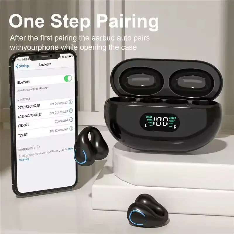 OEM HiFi Stereo Ear Clip Earbuds TWS Bone Conduction Noise Cancelling ANC Sports Wireless Headphones