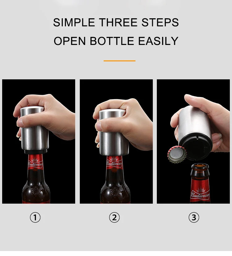 Portable automatic beer bottle opener custom logo bottle opener stainless steel automatic push down bottle opener for gift item