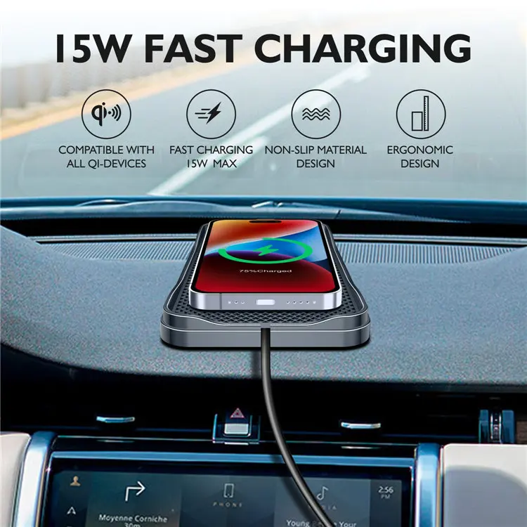 New Car Non-Slip Wireless Charging Pad 15W Fast Transmitting Charger Mat  for iPhone Xiaomi Samsung Cell Phone Airpods Pro